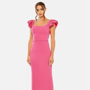 NWT Mac Duggal‎ Ruffle Sleeve Dress Formal Wedding Black Tie